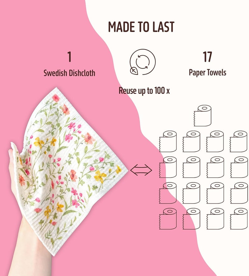 Augine Swedish Dishcloths for Kitchen, 5 Pack Flowers Reusable Paper Towels Washable, Super Absorbent Swedish Dish Cloths, Biodegradable, Non-Scratch, No Odor - Image 4